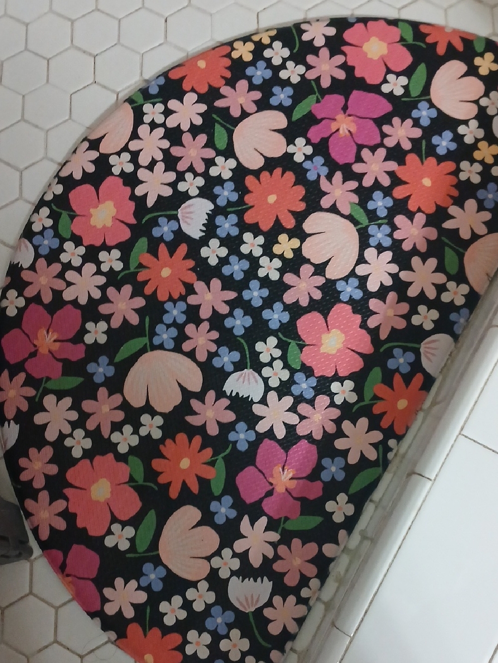 Floral Shower Mat - Black with Multi-Color Flowers